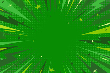 Green comic book background. Modern creative pop art halftone style background with stars and decorative circles © DesignToonsy