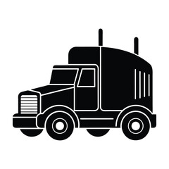 Self Driving Truck with Sensors Flat Vector Silhouette with Transparent Background