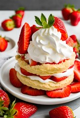 pancakes with cream and strawberries