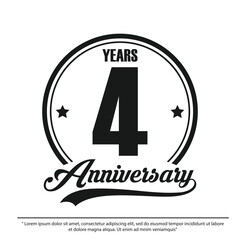 4th years anniversary celebration emblem. black and white anniversary logo stamp isolated with ribbon and laurel wreath. vector illustration template design for web, flyers, poster, greeting card