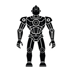 Self Healing AI Powered Robotic Structure Flat Vector Silhouette with Transparent Background