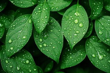 Abundant Dewdrops on Lush Green Leaves and Delicate Petals – Glistening Morning Nature Photography with Vibrant Botanical Beauty