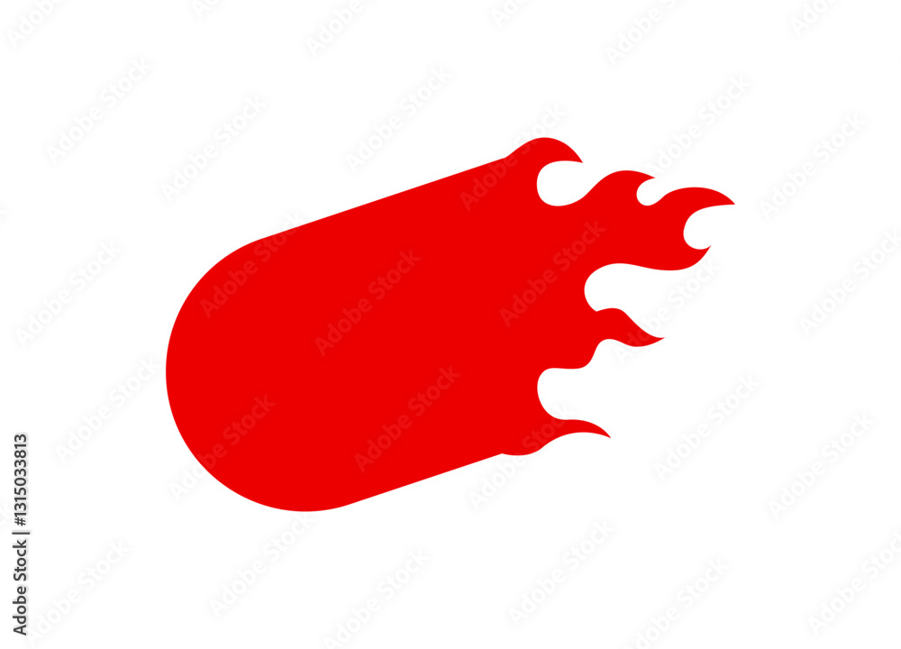 Poster simple illustration of a red circle with flames representing speed and energy in a dynamic way.