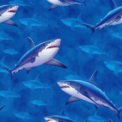 Obraz premium Seamless Shark Pattern Silhouette Background for Creative Projects