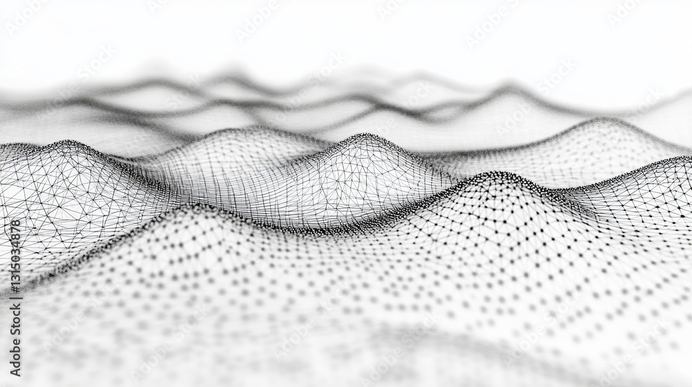 Poster stunning abstract design featuring intricate black and white lines forming wave-like structures. ide