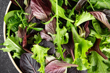 Healthy salad leaves mix salad juicy snack micro greens, arugula, lettuce, oak leaf, green leaf...