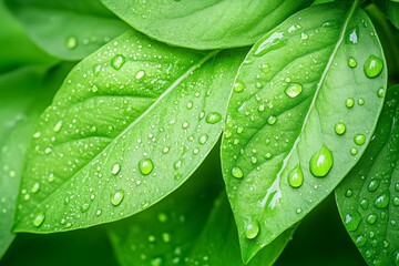 Abundant Dewdrops on Lush Green Leaves and Delicate Petals – Glistening Morning Nature Photography with Vibrant Botanical Beauty