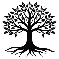 Obraz premium Tree silhouette with roots in nature illustration