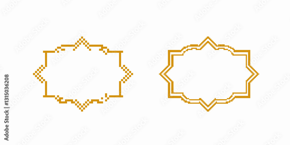 Poster two ornate golden pixel patterns showcase symmetrical geometric designs with intricate borders.