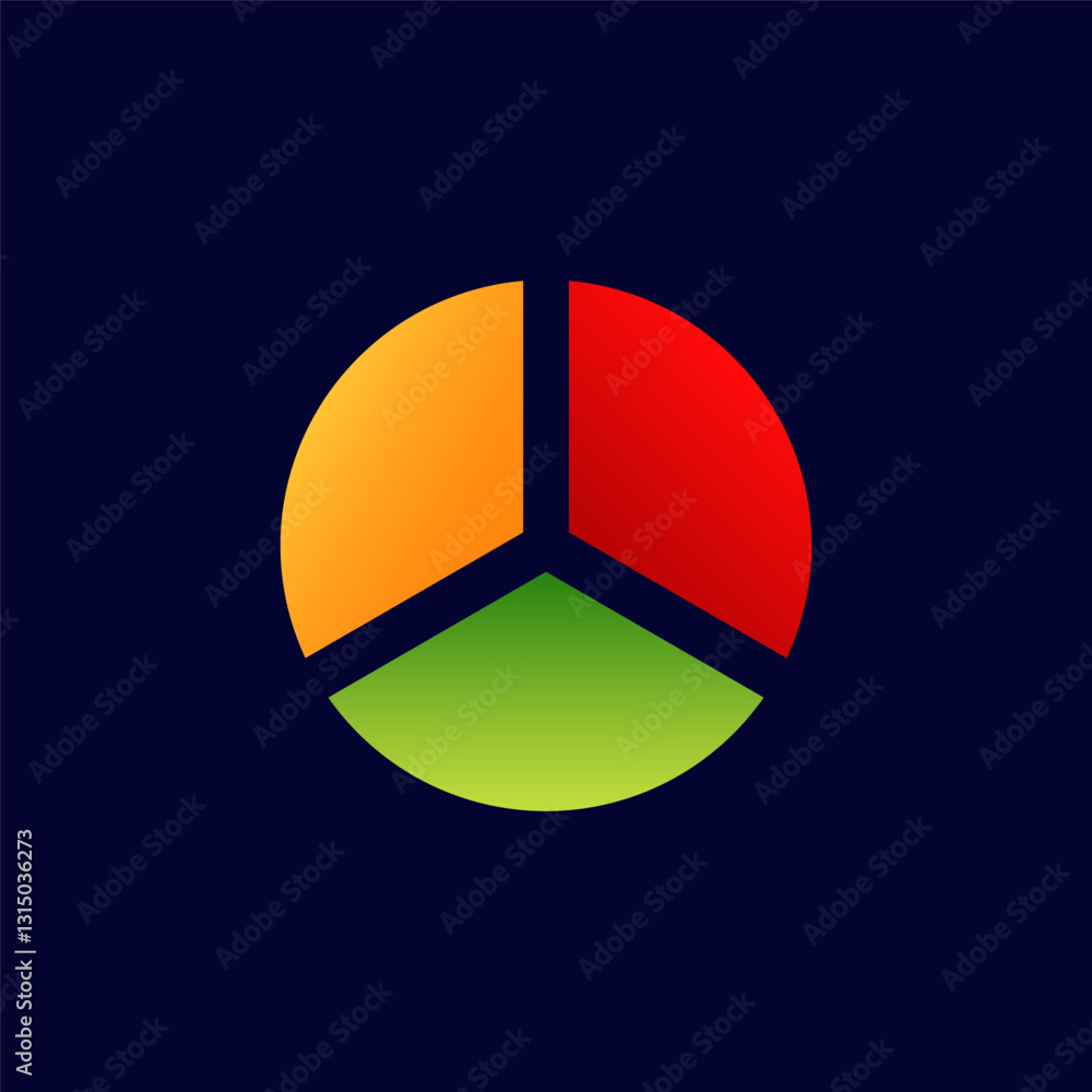 Poster a vibrant three-segment pie chart with orange, red, and green sections representing data visually.