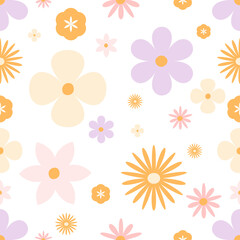 seamless pattern of simple flowers in delicate colors