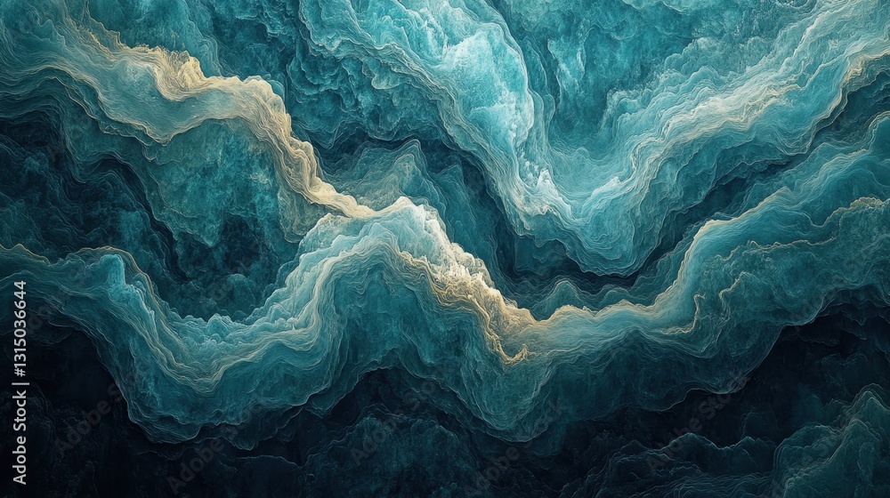 Poster abstract teal and gold fluid art background with flowing wave pattern and elegant texture for modern