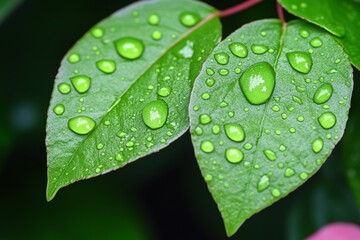 Abundant Dewdrops on Lush Green Leaves and Delicate Petals &ndash; Glistening Morning Nature Photography with Vibrant Botanical Beauty