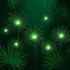 Fototapeta premium Jungle Canopy Fireworks – Sparks creating leafy jungle patterns, glowing in deep emerald and turquoise mist Generative AI 