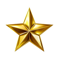 3D Realistic Golden Star with Glossy Finish Isolated on Transparent Background