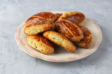 Delicious Turkish food; dill cheese pastry, Turkish name; dere otlu peynirli pogaca