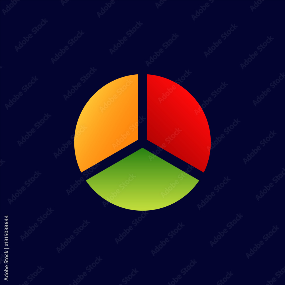 Poster circular diagram with three colorful sections in orange, red, and green. each part is distinct.