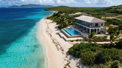 Fototapeta premium Luxury Beachfront Villa with Swimming Pool on a Tropical Island
