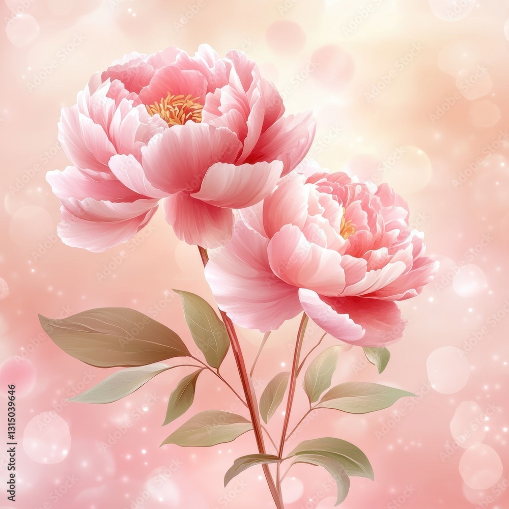 Aufkleber two delicate pink peonies in soft focus with a dreamy bokeh background creating a romantic and seren