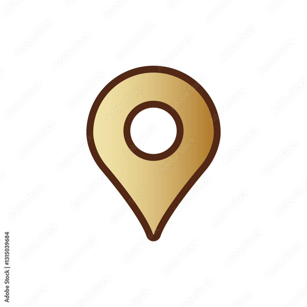 Poster a simple pin-shaped location icon in brown and yellow tones with a central circle element.