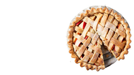 Obraz premium Delicious homemade apple pie with lattice crust on transparent background