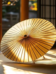 The Oriental paper umbrella unfolded under soft light