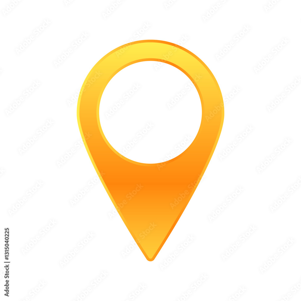 Poster a vibrant yellow location pin icon with a circular hole, ideal for maps and navigation interfaces.