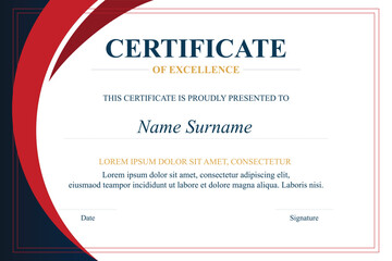 Red-blue certificate excellence award template