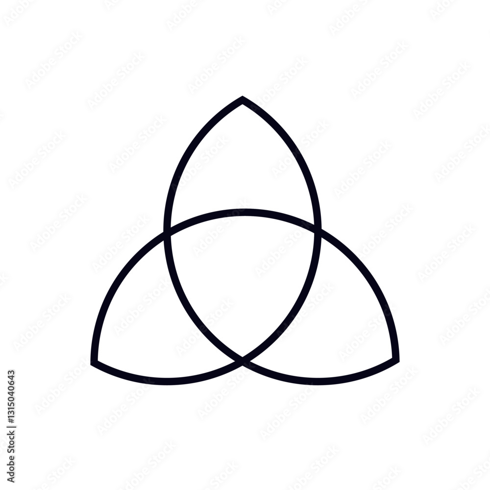 Poster a triquetra symbol with an outline design. clear intersecting loops form a symmetrical pattern.