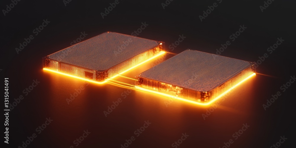 Poster stunning glowing technology components set against a dark backdrop. this image showcases modern elec