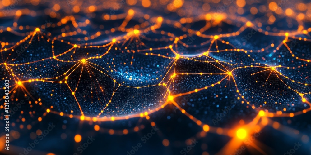 Poster stunning abstract visualization of a network with bright nodes and connections. this image is perfec