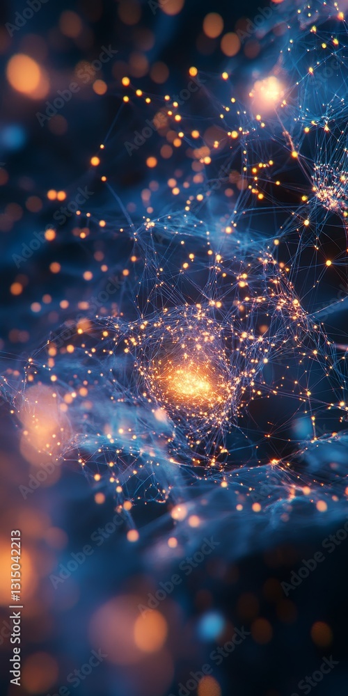 Aufkleber beautiful abstract visualization of blue and orange light particles forming a cosmic network, creati