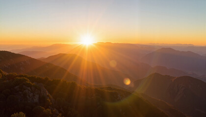Golden sunset over mountain range, natural beauty and tranquility