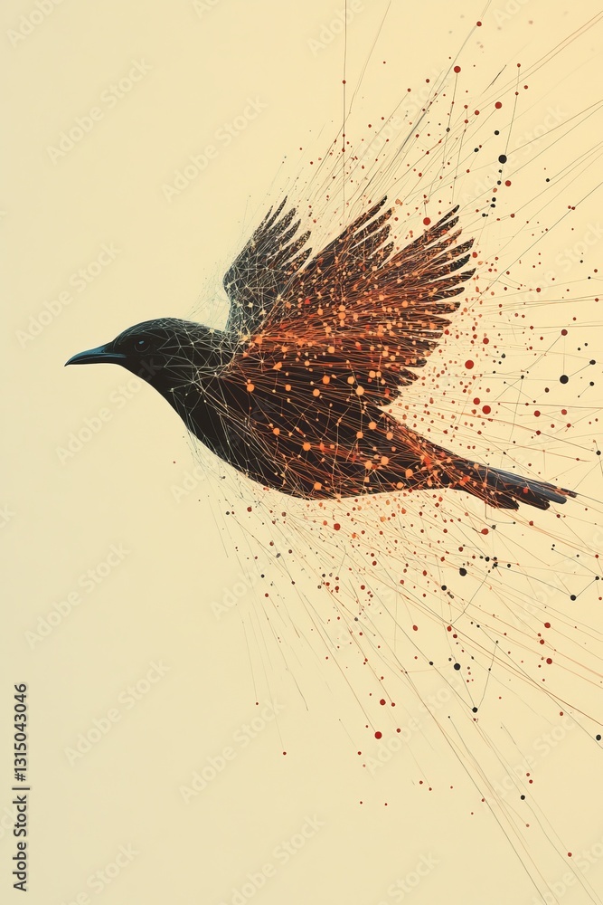 Poster dynamic abstract bird illustration capturing motion and vibrance in flight