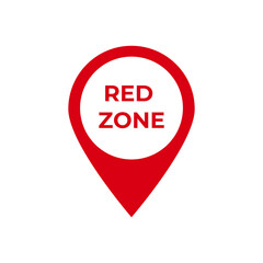 Red geolocation marker pin with red zone text inside a circular white border in the center.