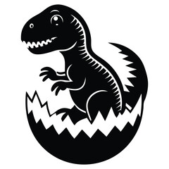 Obraz premium Cute Baby Dinosaur Hatching, Adorable Little Dino Emerging from Egg, Fun Kids' Vector Illustration on White Background