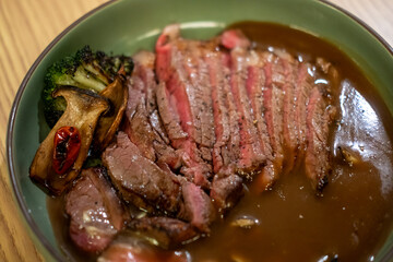 Thai Wagyu Sirloin Steak with mushroom sauce