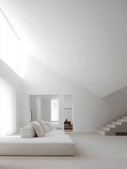 A modern minimal living room design with white furniture