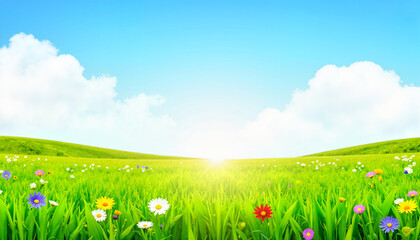 Fototapeta premium Vibrant wildflowers blooming in sunny meadow, nature's beauty