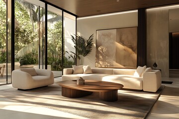 Bright and Spacious Luxury Living Room with Natural Light and Modern Minimalist Design