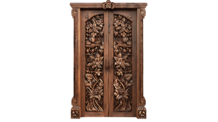 Floral Carving Door on transparent background PNG.