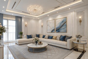 Fototapeta premium Fantastic and Luxurious Modern Living Room Interior Design Showcase