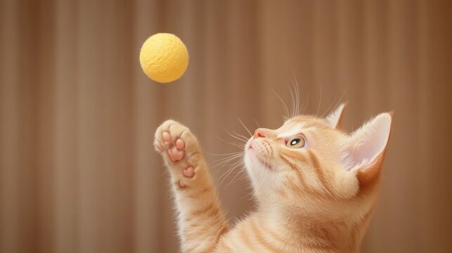 A slow-motion shot of a cat playfully batting at a dangling toy, adorable and engaging