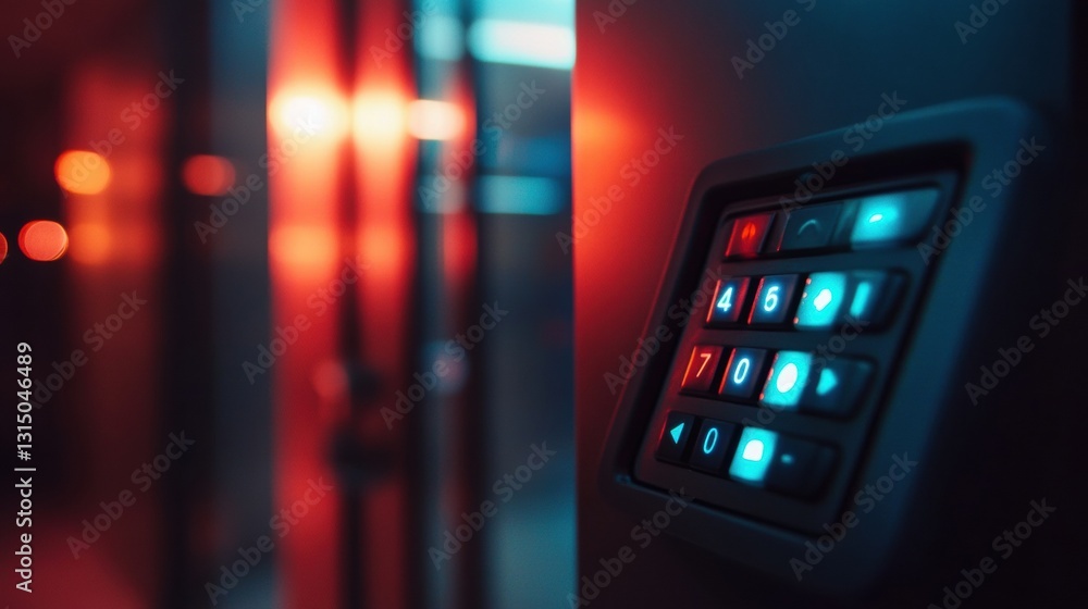 Leinwandbilder illuminated alarm system keypad in a dimly lit office space showcasing modern security features and 
