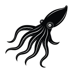 Cuttlefish Outline Silhouette With Slightly Curled Tentacles On White Background