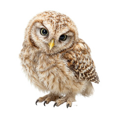 Obraz premium Adorable baby owl perched on a branch captivating with its big round eyes and fluffy feathers radiating a feeling of curiosity and charm