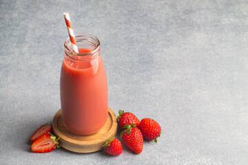 Strawberry smoothie or milkshake drink.