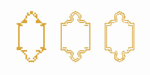 Three gold pixel frames with elegant, unique, and decorative designs featuring intricate borders.