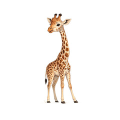 Fototapeta premium Adorable baby giraffe with intricate brown and white spots gazing upwards with a gentle and endearing expression