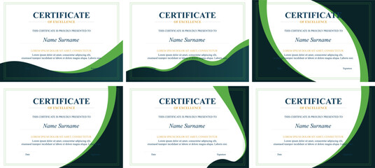 Six elegant green-dark certificate designs